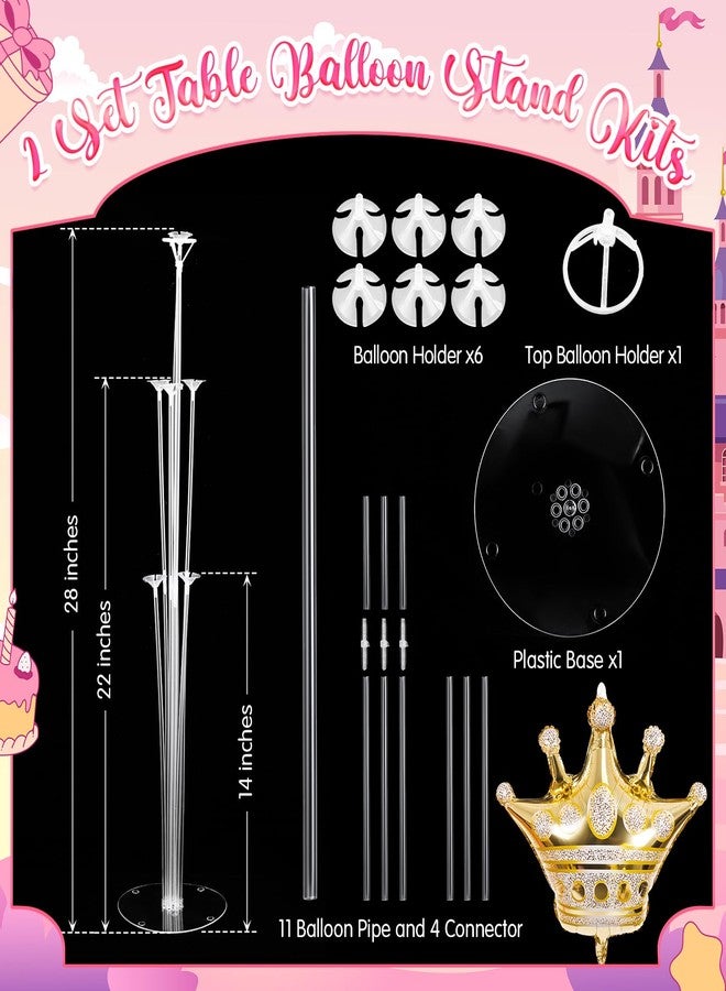 Seematn 2 Set Princess Balloon Stand Kits Pastel Gold Crown Balloons Sticks Holder with Base, Princess Birthday Party Table Centerpiece Kit for Woman Queen Wedding Baby Shower Fairy Tale Decoration - Image 3